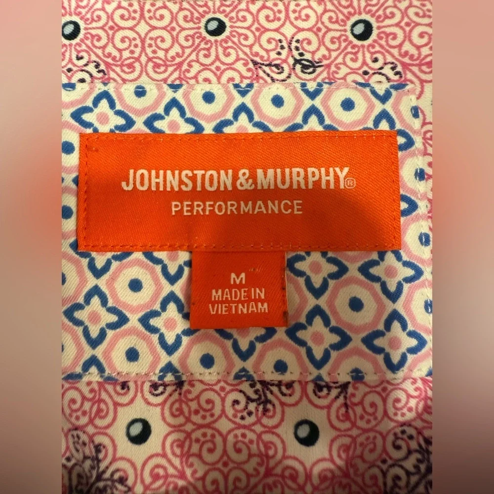 Johnston Murphy Performance S/S Shirt Geometric Design M Excellent Condition - Picture 9 of 14